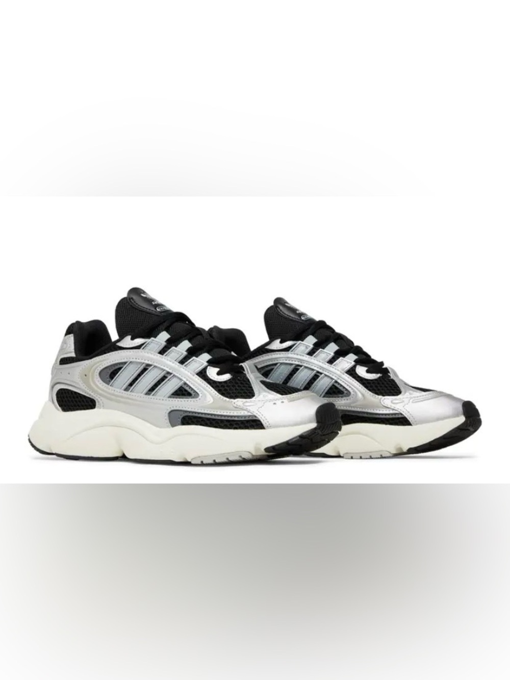 Adidas Ozmillen Mens 9 Silver Black Metallic Mesh Chunky Sneaker Y2K